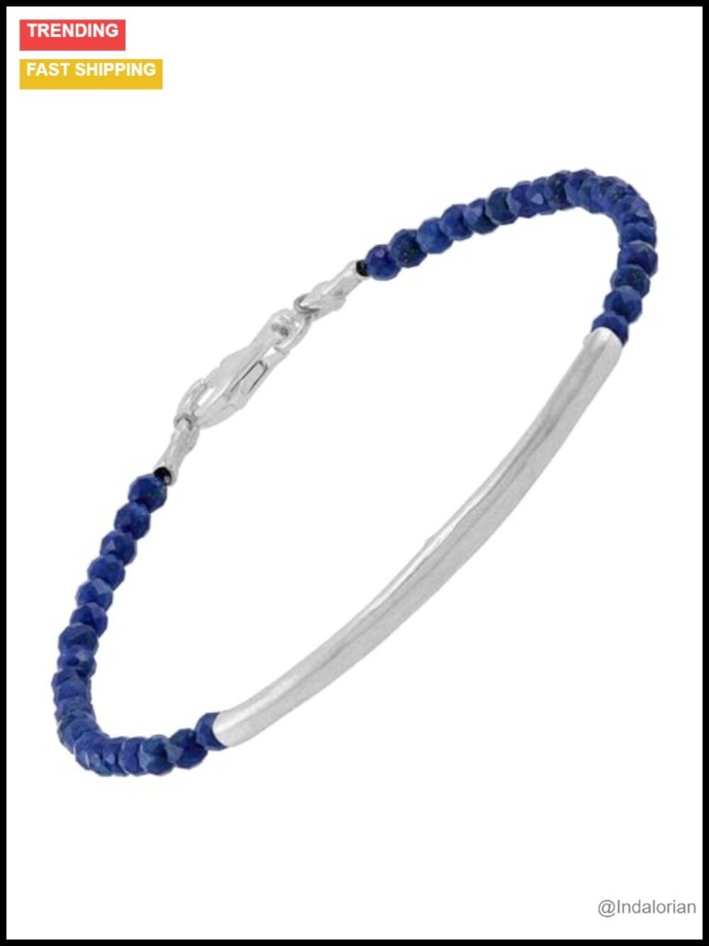 Sterling Silver Blue Lapis Beaded Bar Bracelet 7.5 in Lobster Clasp